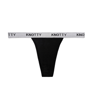 Black Cotton Knotty Banded Thong