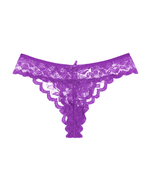 Purple Scalloped-Lace Thong