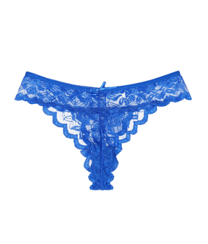 Blue Scalloped-Lace Thong